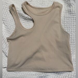 SHEIN Beige Ribbed Asymmetric Tank Top